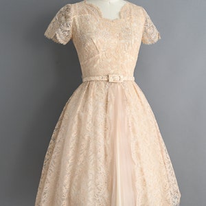 vintage 1950s Dress Vintage Sparkly Champagne Lace Cocktail Full Skirt Dress Small zdjęcie 6