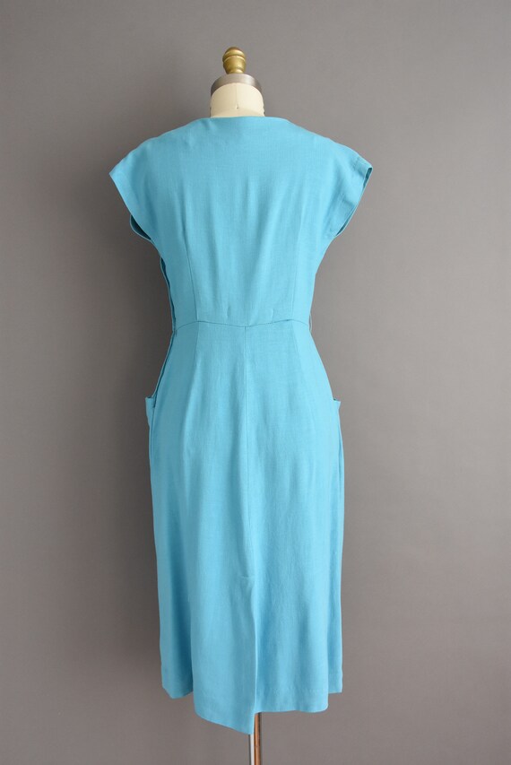 vintage 1950s | Beautiful Turquoise Blue Cotton L… - image 9