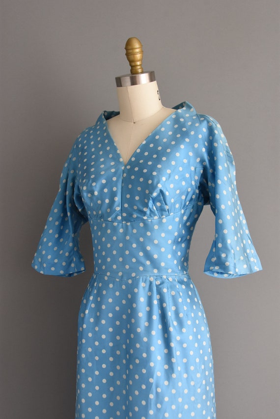 1950s vintage Miss Brooke Blue Polka Dot Print Co… - image 8