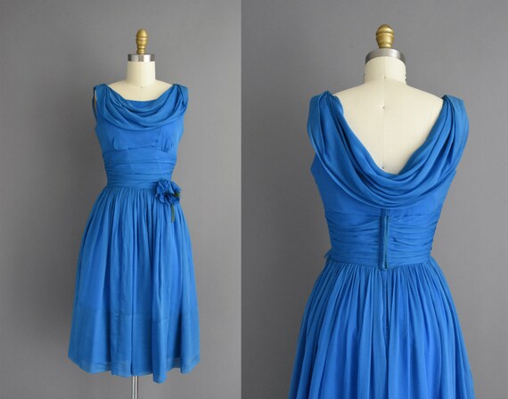 50s dress | Carol Craig Royal blue chiffon full sk