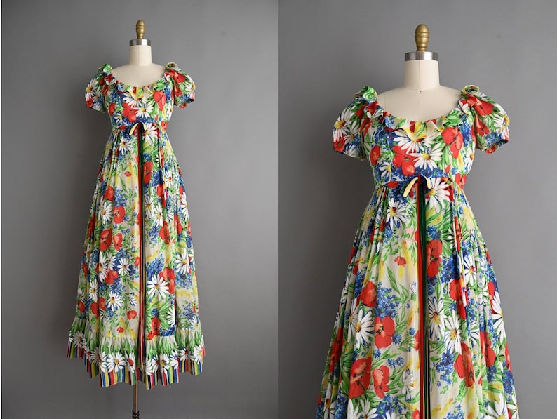 vintage 1960s Dress Vintage Emma Domb Puff Sleeve Floral Spring Dress small image 1