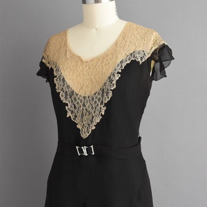 vintage 1920s antique black chiffon lace flapper dress Large image 8