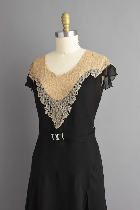 vintage 1920s antique black chiffon lace flapper … - image 8