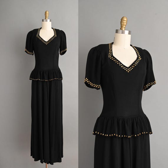 black gold studded dress Vintage 1940s | Rayon Cocktail Party Dress | Small mulberry