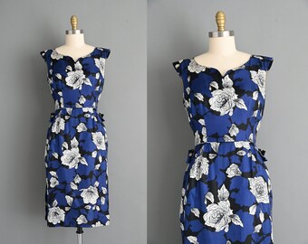 1950s Vintage Dress Liberty House Polished Cotton Blue Hawaiian Sarong ...