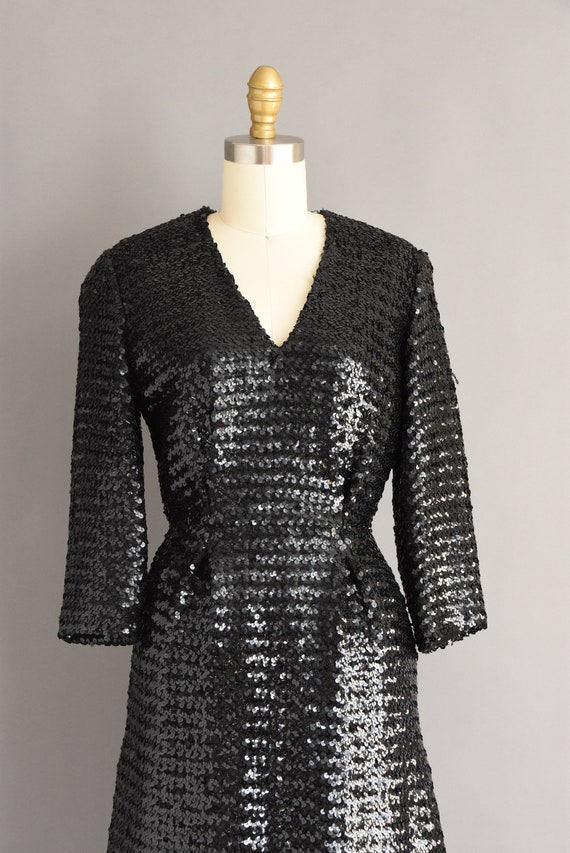 vintage 1950s dress |  50s dress black full sequi… - image 5