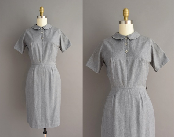vintage 1950s dress | Lanz Gray Short Sleeve Penc… - image 1