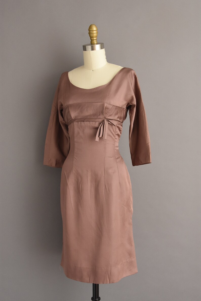 vintage 1950s dress Gorgeous Mauve Silk Cocktail Party Wiggle Dress Small 50s vintage dress image 5