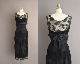 vintage 1950s dress | Harvey Berlin Chantilly Lace Cocktail Party Wiggle Dress | Small