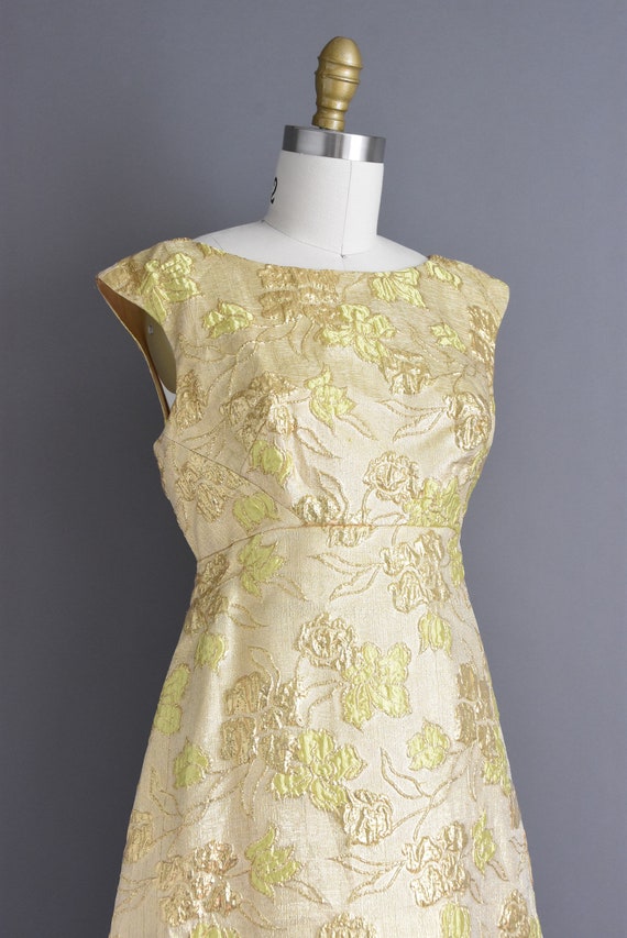 vintage 1960s dress | Sparkling gold tinsel flora… - image 5