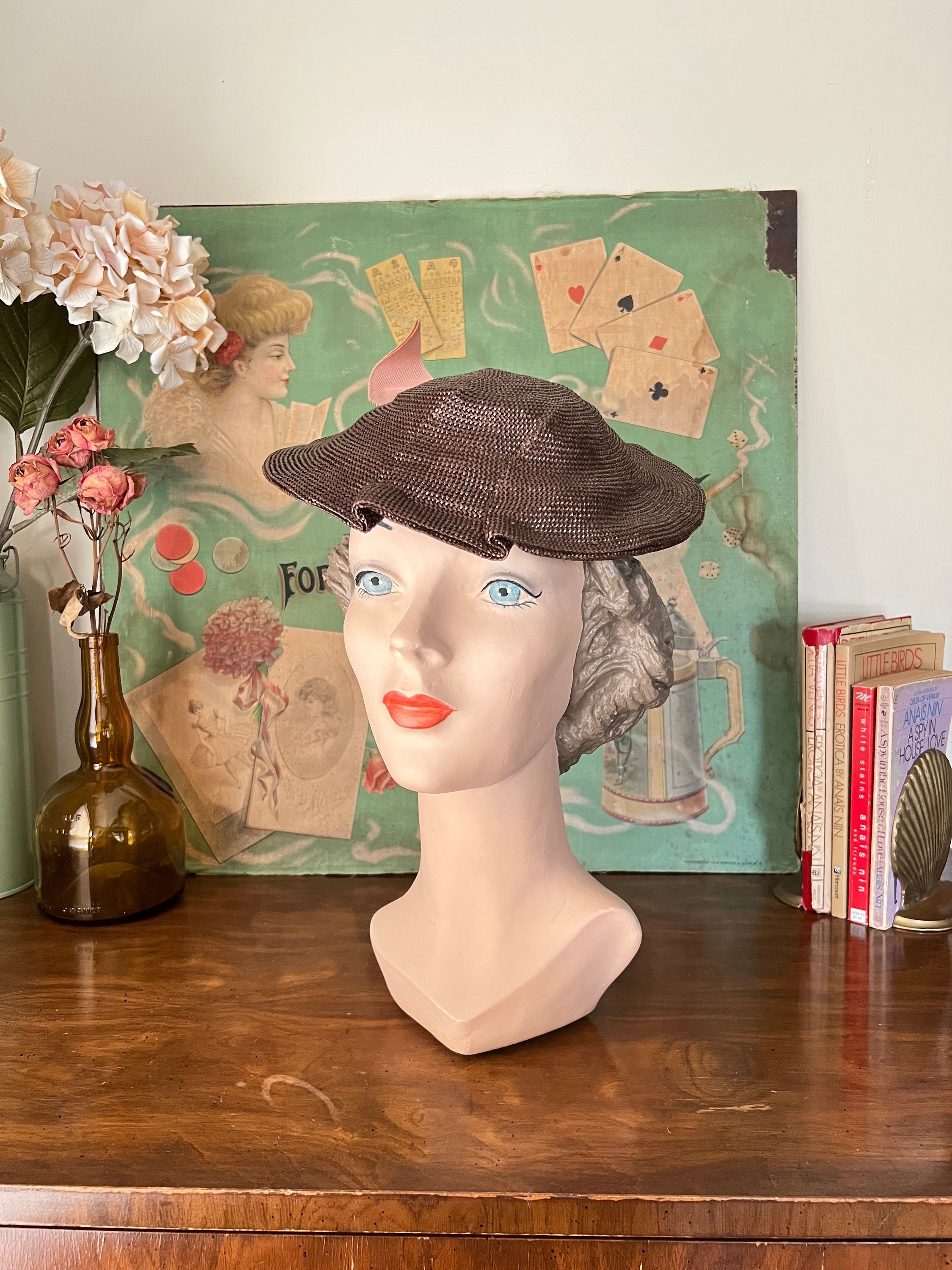 Vintage 1940s Hat | Pink & Brown Topper Hat - Etsy
