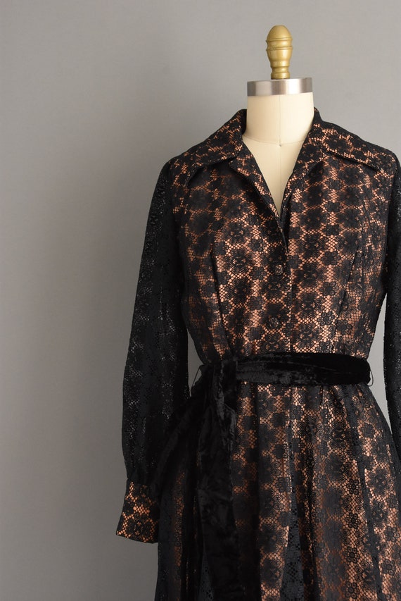1970s vintage dress | Peach & Black Long Sleeve L… - image 4