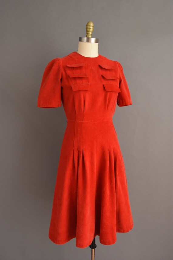vintage 1940s dress | Candy Apple Red Corduroy Sh… - image 6