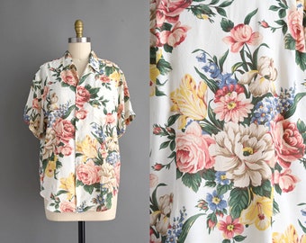 Vintage 1990s Blouse | Ralph Lauren Romantic Floral Print Blouse | Large