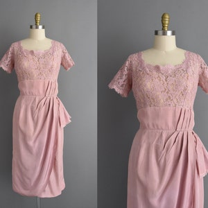 vintage 1950s dress | Gorgeous Mauve Cocktail Party Lace Wiggle Dress | Large