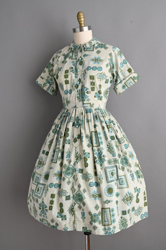 vintage 1960s Dress | Vintage Cotton Print Shirtw… - image 7