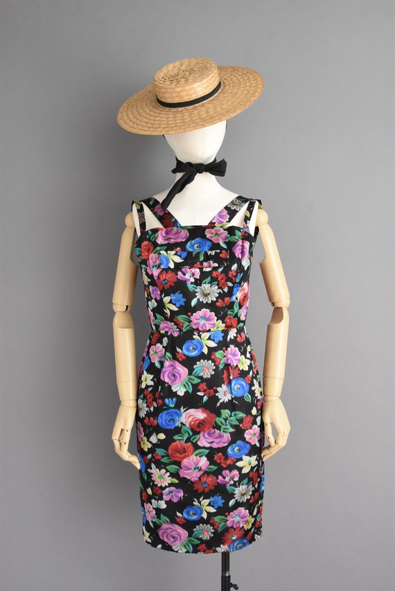 1950s vintage Gorgeous Floral Print Wiggle Dress … - image 2