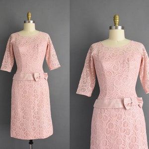 1950s vintage dress | Gorgeous Pink Lace Cocktail Party Wiggle Dress | Medium