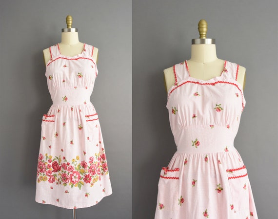 vintage 1950s | Pink Floral Print Sleeveless Cotto