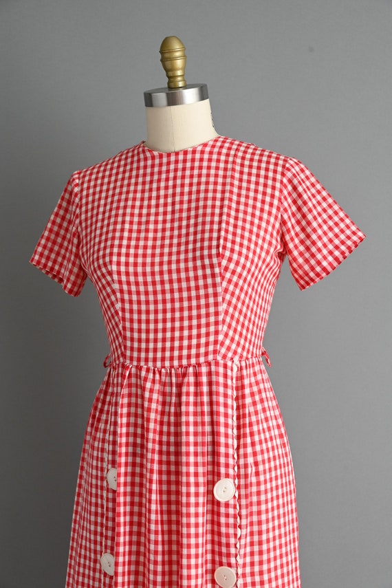 1950s vintage dress | Red Gingham Print Cotton Dr… - image 8