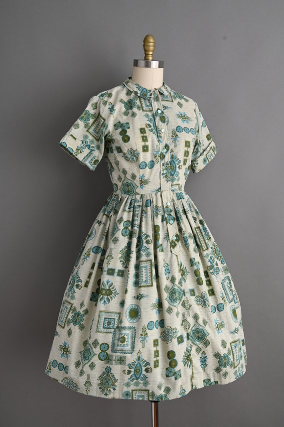 vintage 1960s Dress | Vintage Cotton Print Shirtw… - image 6