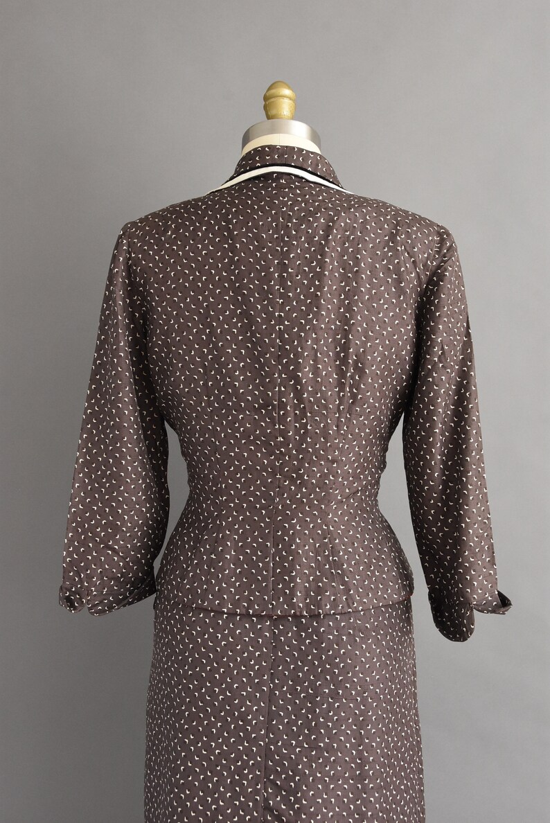 50s dress Medium Gorgeous Chocolate Brown Silk 2pc Cocktail Party Wiggle Fall Winter Dress vintage 1950s
