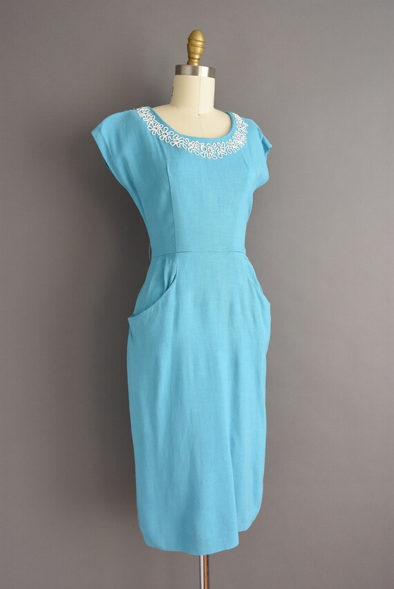 vintage 1950s | Beautiful Turquoise Blue Cotton L… - image 6