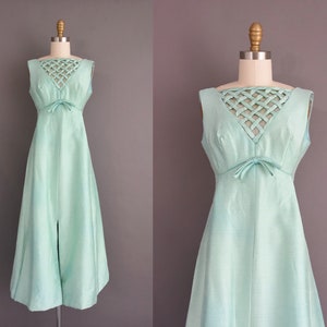 1960s vintage dress Mint Blue Silk Lattice Cocktail Party Bridesmaid Wedding Dress Medium image 1