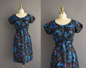 1950s vintage Gorgeous Silk Abstract Cocktail Party Bridesmaid Wiggle Dress | Medium