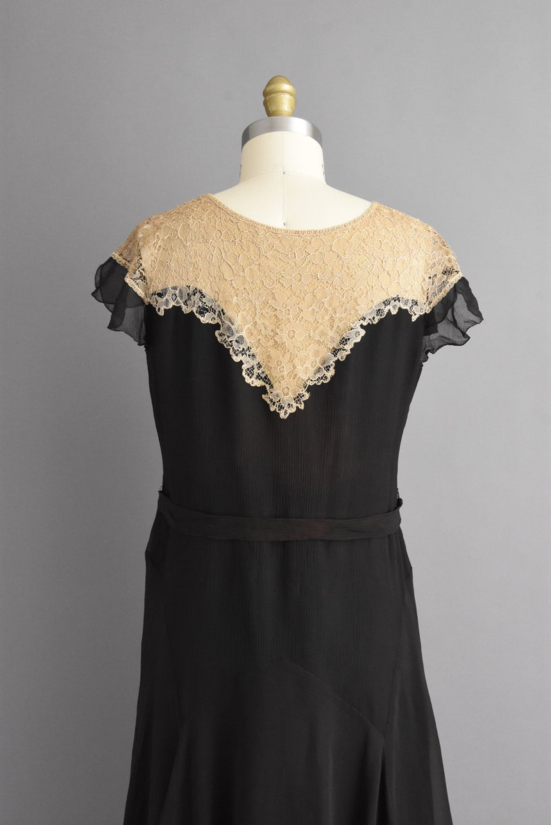 vintage 1920s antique black chiffon lace flapper dress Large image 10