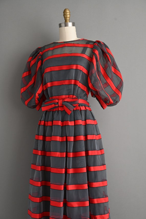 vintage 1980s Puff Sleeve Stripe Party Dress - Sm… - image 7