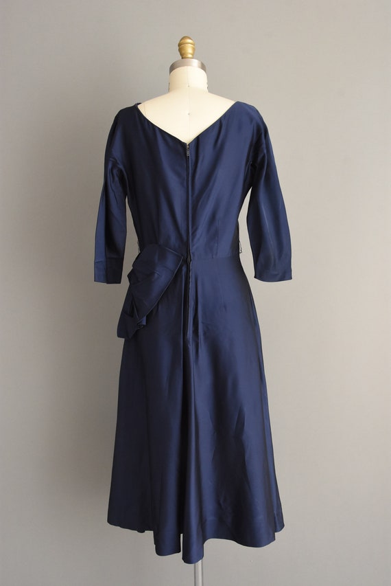 1950s vintage Gorgeous Navy Blue Satin Cocktail P… - image 9