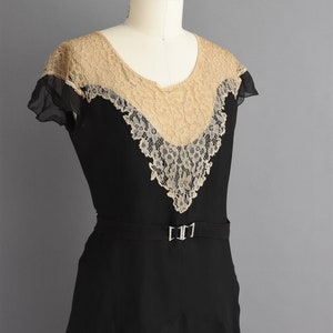 vintage 1920s antique black chiffon lace flapper dress Large image 5