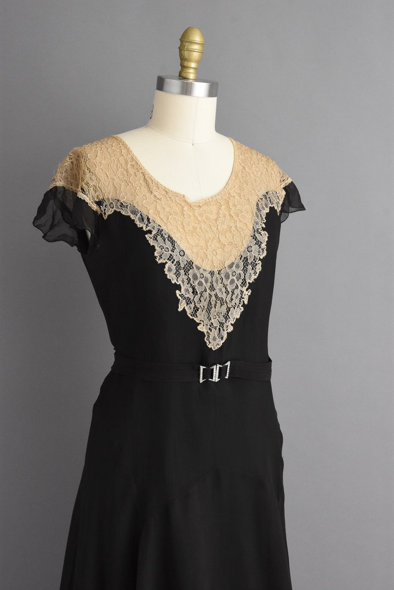 vintage 1920s antique black chiffon lace flapper dress Large image 5