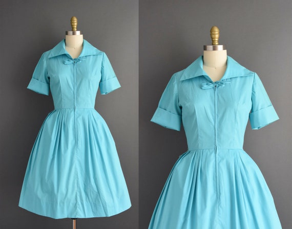1960s Carol Brent Turquoise Blue Shirtwaist Cotton Day Dress - Etsy UK