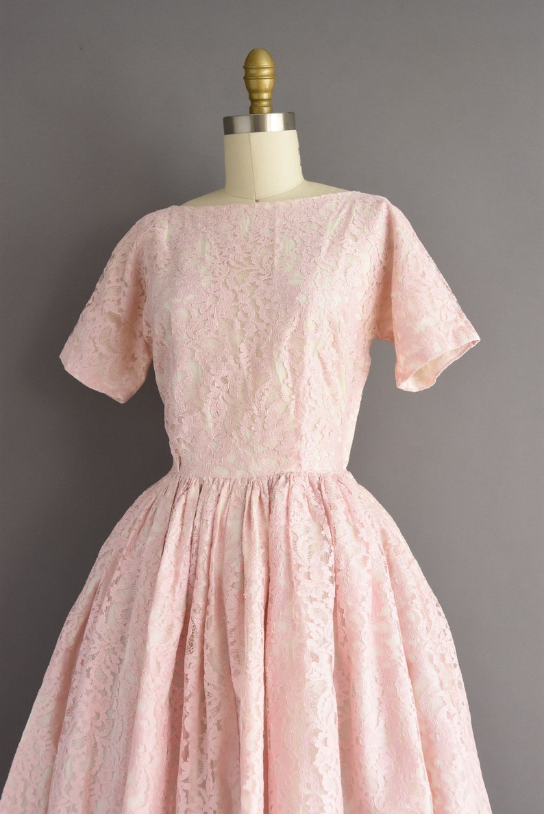 vintage 1950s dress Pastel Pink Sweeping Full Skirt Party Dress Small image 8