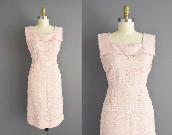 50s Dress Pastel Pink Cotton Lace Sleeveless Wiggle Dress - Etsy