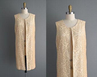 1960s vintage dress shrug | Ivory Lace Shrug Dress | Medium Large