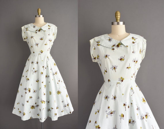 vintage 1950s | Mint Green cotton Floral Print Ful