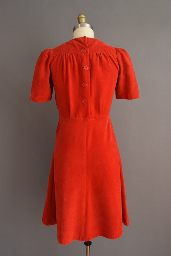 vintage 1940s dress | Candy Apple Red Corduroy Sh… - image 9