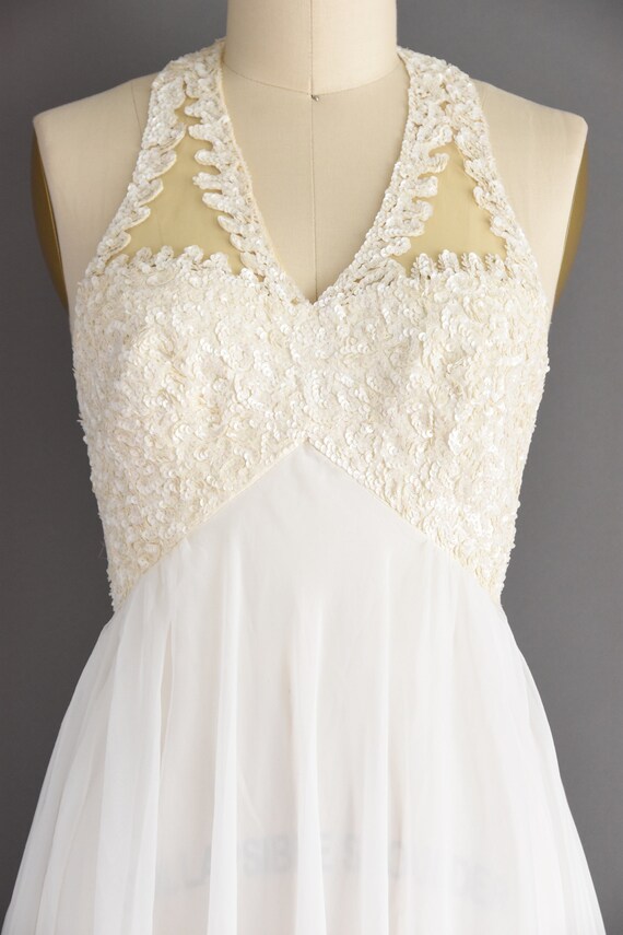 1960s vintage Mike Benet White Sequin Halter Dres… - image 5