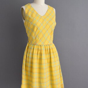 Vintage 1960er Jahre Kleid gelbes & mintblaues ärmelloses Sommerkleid aus Baumwolle Mittelgroß Bild 5