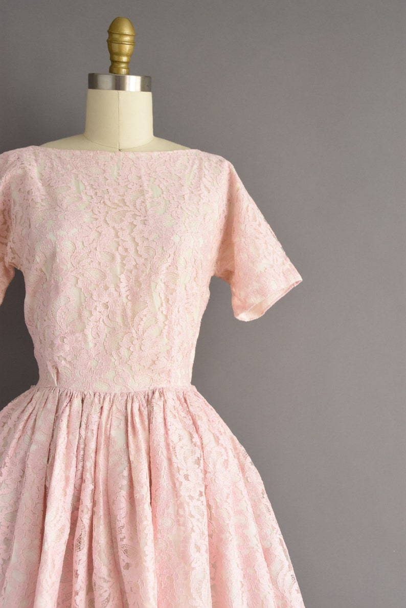 vintage 1950s dress Pastel Pink Sweeping Full Skirt Party Dress Small image 4
