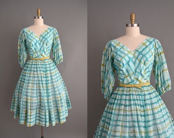 vintage 1950s dress | Mr. Mort Cotton Ballon Sleeve Summer Dress | Small Medium