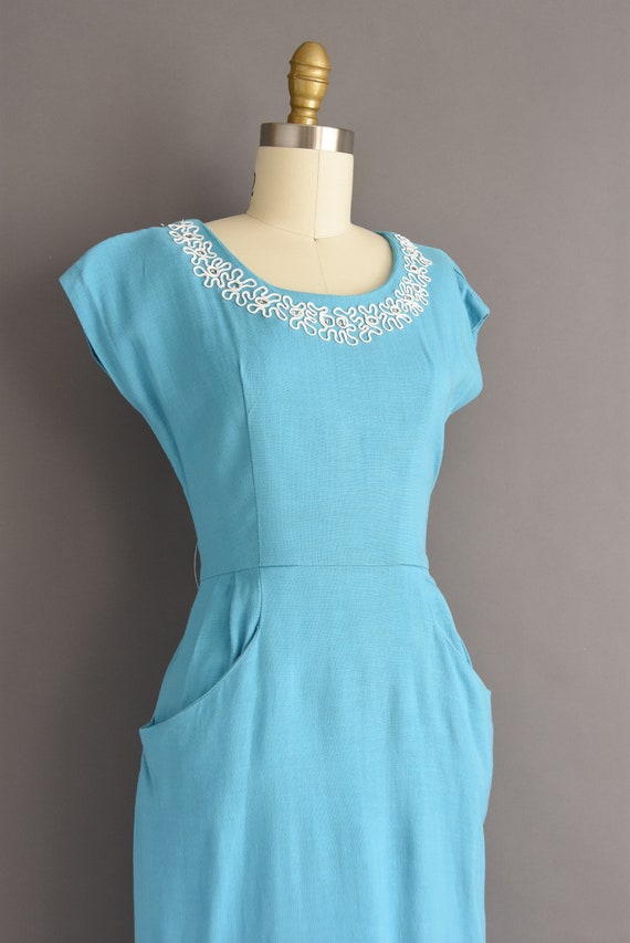 vintage 1950s | Beautiful Turquoise Blue Cotton L… - image 5