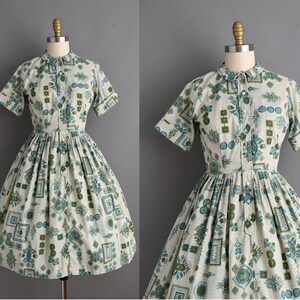 vintage 1960s Dress Vintage Cotton Print Shirtwaist Dress Small image 1
