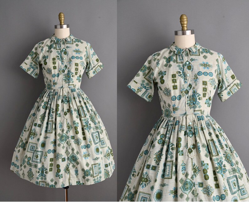 vintage 1960s Dress Vintage Cotton Print Shirtwaist Dress Small image 1