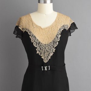 vintage 1920s antique black chiffon lace flapper dress Large image 3