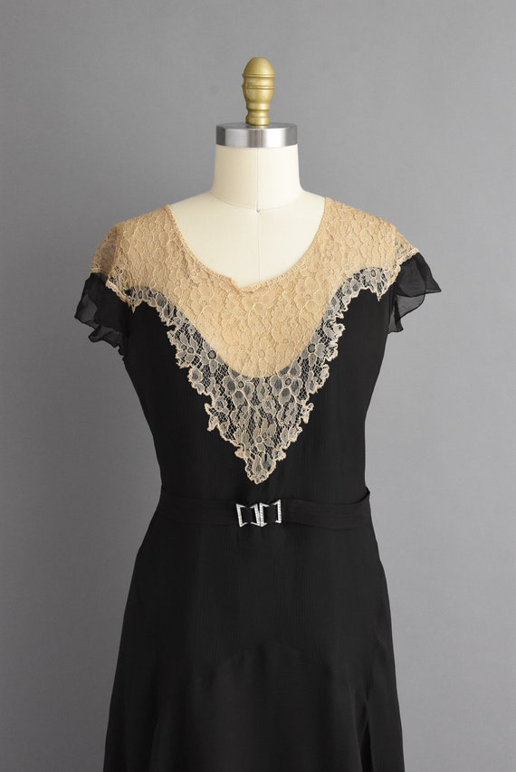 vintage 1920s antique black chiffon lace flapper … - image 3