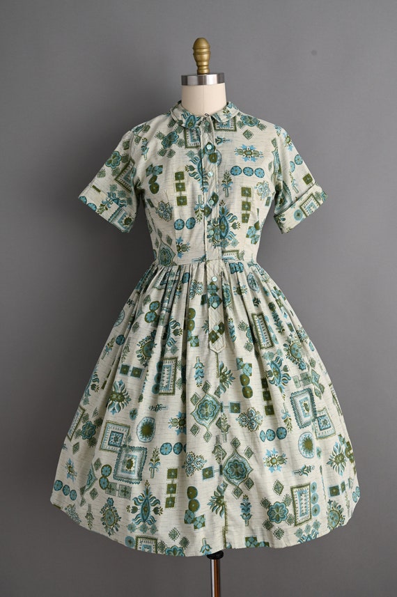 vintage 1960s Dress | Vintage Cotton Print Shirtw… - image 2